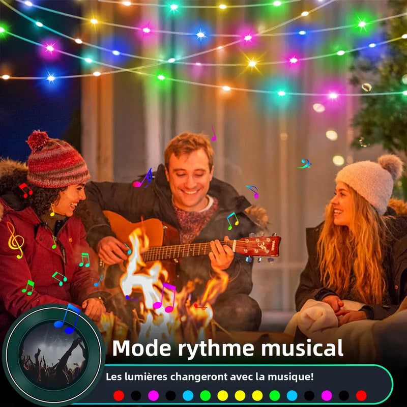 Guirlande féerique LED RGBIC Bluetooth – mode rythme musical : couleurs qui changent avec la musique