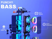 Machine karaoké Bluetooth – schéma des haut-parleurs de basses, d'aigus et du tube de résonance