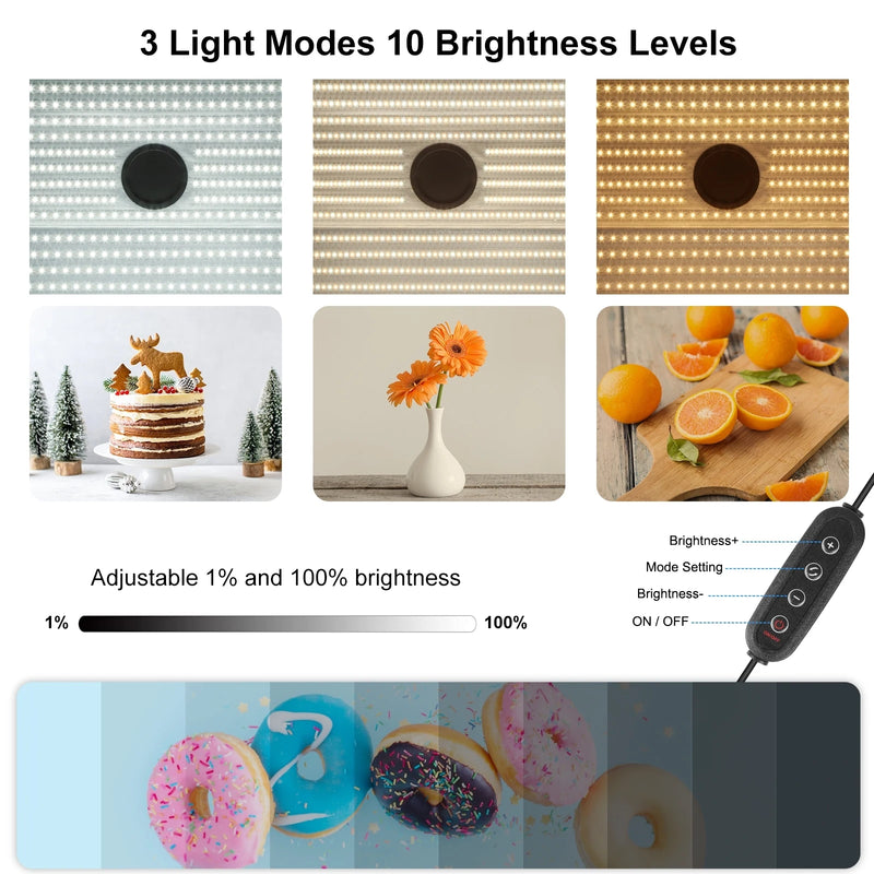 Boîte à lumière photo LED 60 x 40 cm – trois modes de lumière, dix niveaux de luminosité et contrôleur