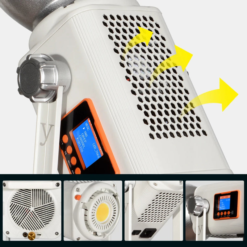 Lumière COB 300 W bicolore, 2700 à 6500 K, application et 10 effets