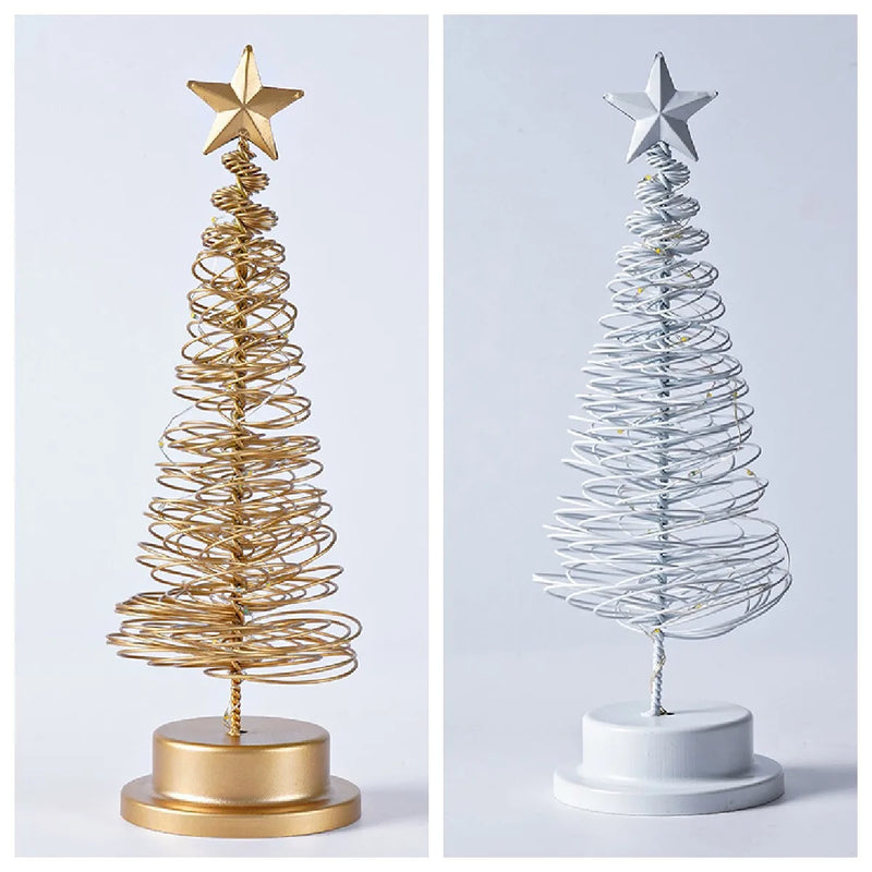 Sapin lumineux de table – versions dorée et blanche sur fond blanc