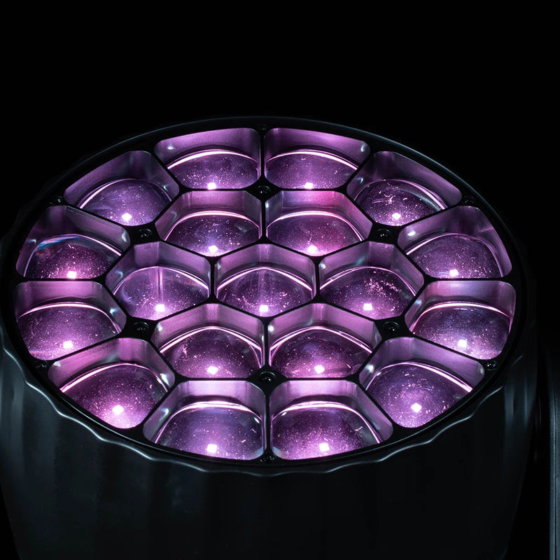 Lyre LED wash œil d'abeille 19 x 40 W ou 19 x 20 W, zoom 4° à 45°