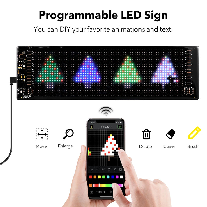 Panneau lumineux LED programmable flexible, application Bluetooth, USB, 17 à 60 cm