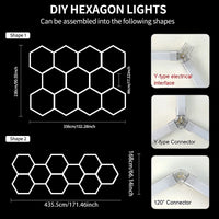 Éclairage LED hexagonal de garage – format de 11 hexagones de 336 x 230 cm