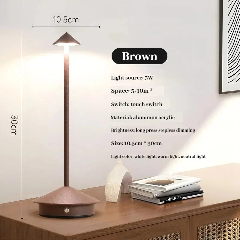 Lampe de table sans fil à chapeau conique – version marron