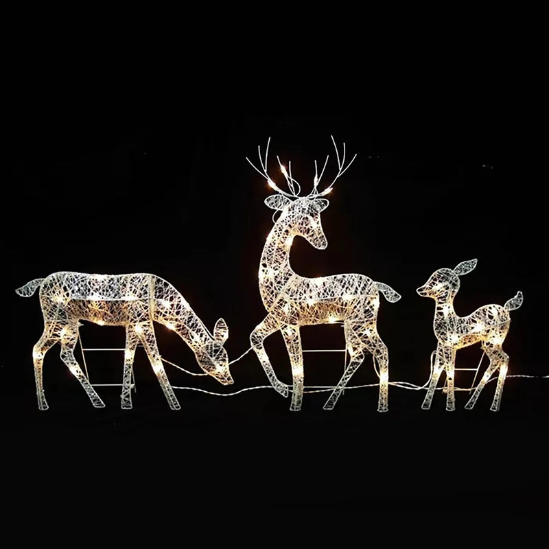 Renne lumineux de Noël, famille de 3 pièces en métal avec LED