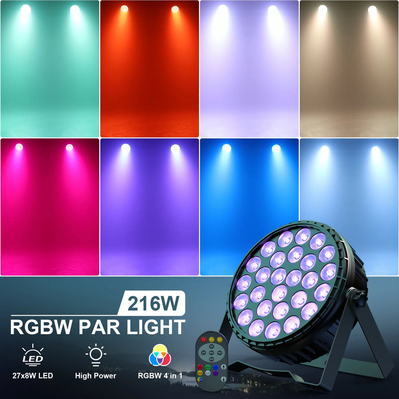 Lot de 4 projecteurs PAR LED plats 27 x 8 W RGBW, télécommande et DMX