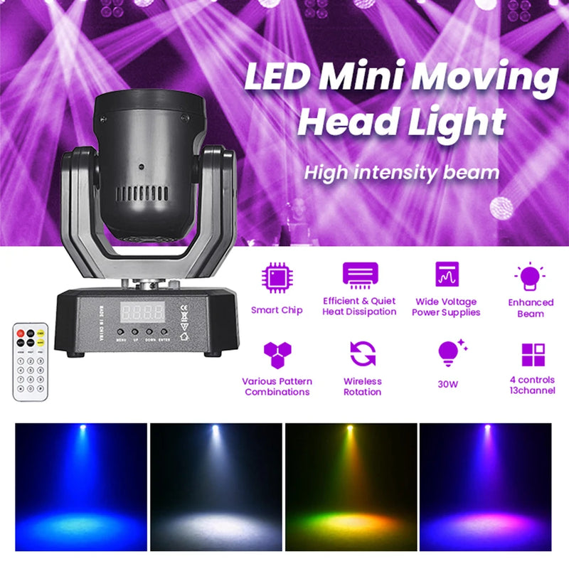 Jeu de lumière soirée mini lyre LED 30 W, DMX, télécommande