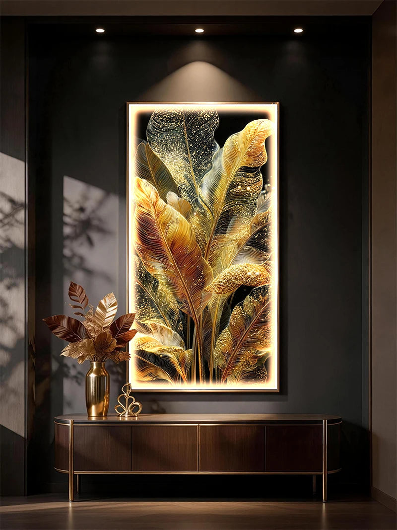 Tableau lumineux feuilles dorées – vue 6