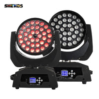 Lot de 2 lyres LED wash 36 x 18 W – deux lyres côte à côte, une allumée en rouge