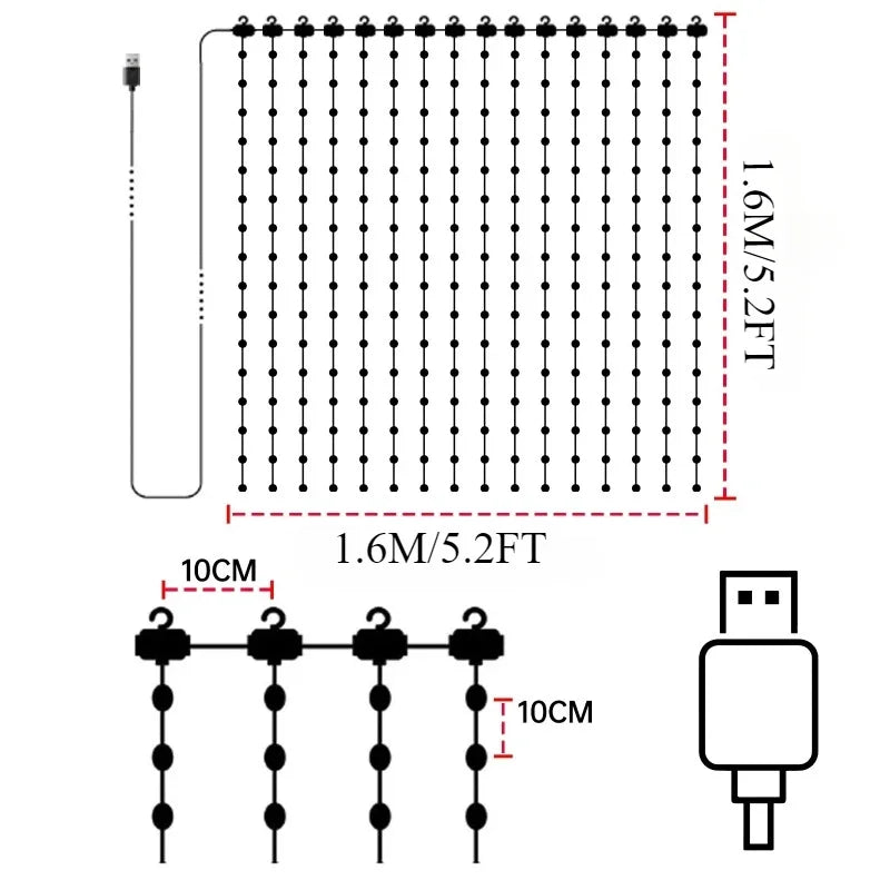 Rideau lumineux LED RGB connecté, application et télécommande, 1 à 3 m