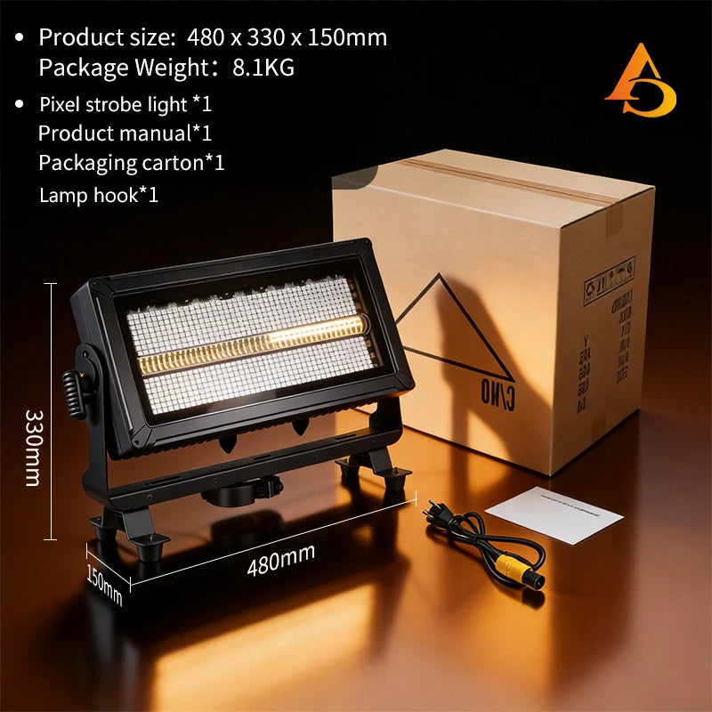 Stroboscope LED étanche IP65 – dimensions 480 x 330 x 150 mm et contenu du colis