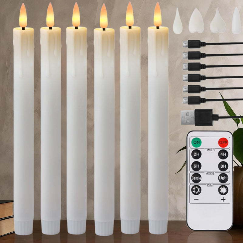 Bougies LED coniques rechargeables USB-C, têtes de flamme interchangeables, 6 à 24