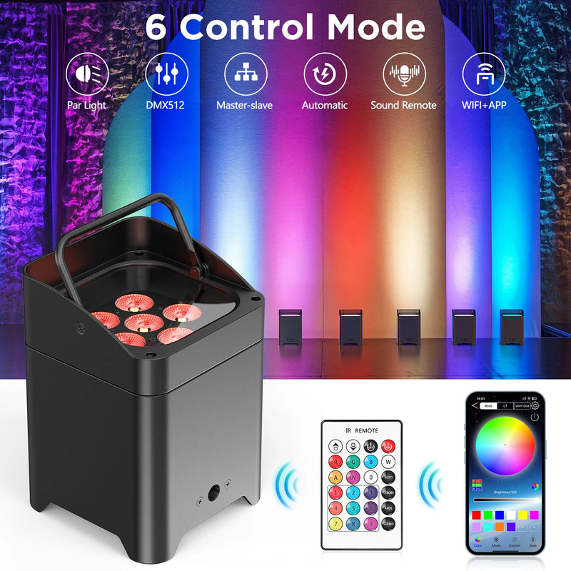Uplight sans fil noir – six modes de commande : par light, DMX512, maître-esclave, automatique, sonore, WiFi et application