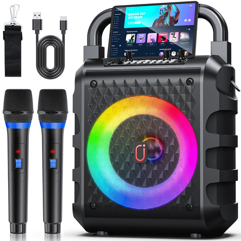Enceinte karaoké lumineuse portable, Bluetooth 5.3, 2 micros sans fil
