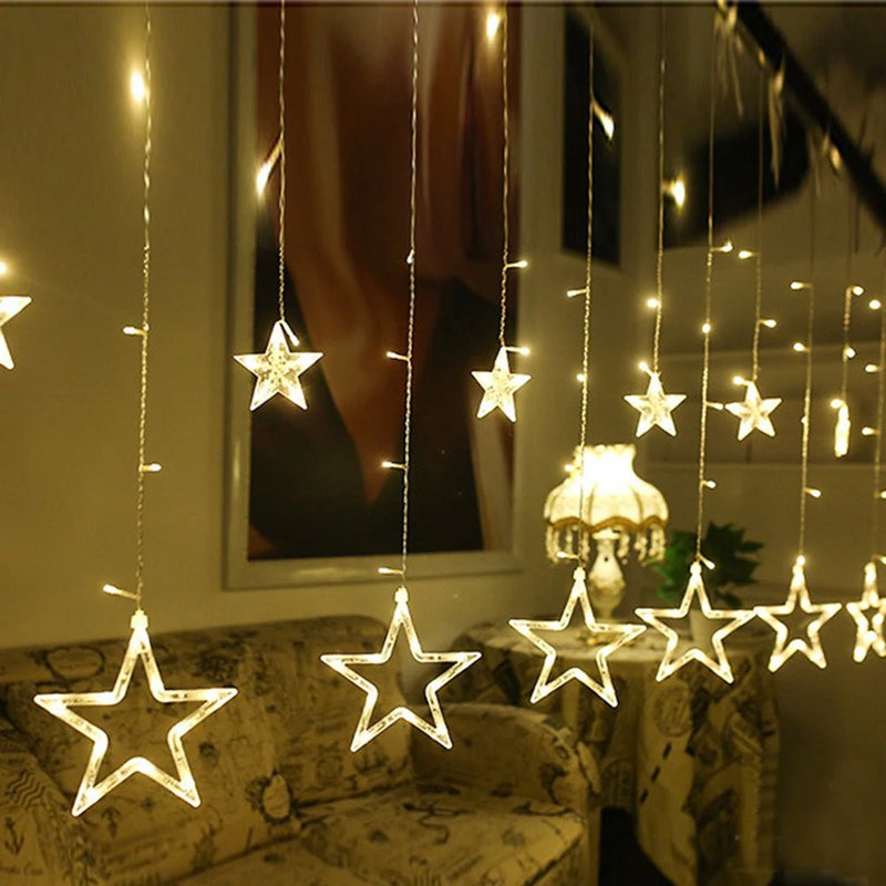 Rideau lumineux étoiles pour fenêtre de Noël, 3,5 m, 138 LED