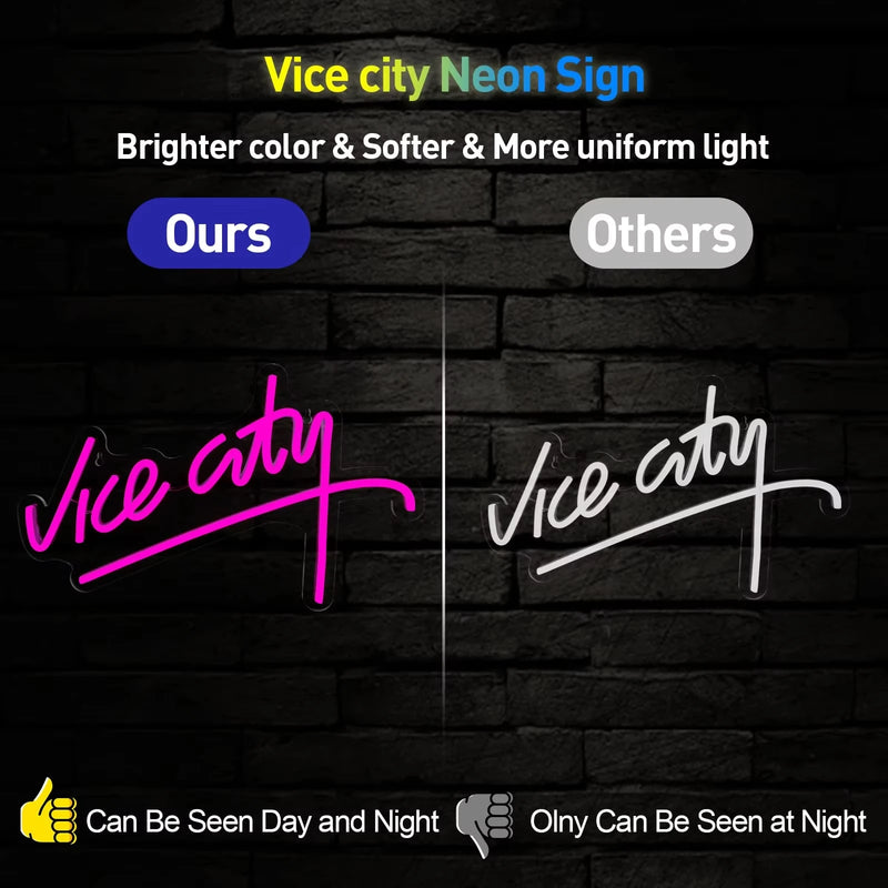 Néon LED Vice City – visuel comparatif de la luminosité, vue 2