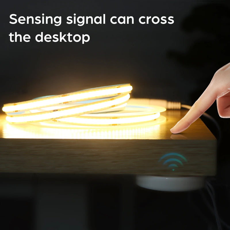 Ruban LED USB pour miroir à variateur tactile – capteur actif à travers un plan de bureau, ruban blanc chaud