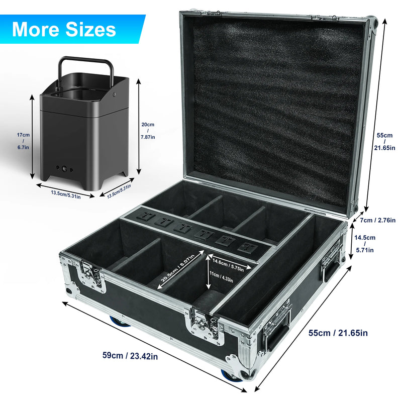 Uplight sur batterie RGBWA UV, lot de 6 avec flight case de charge