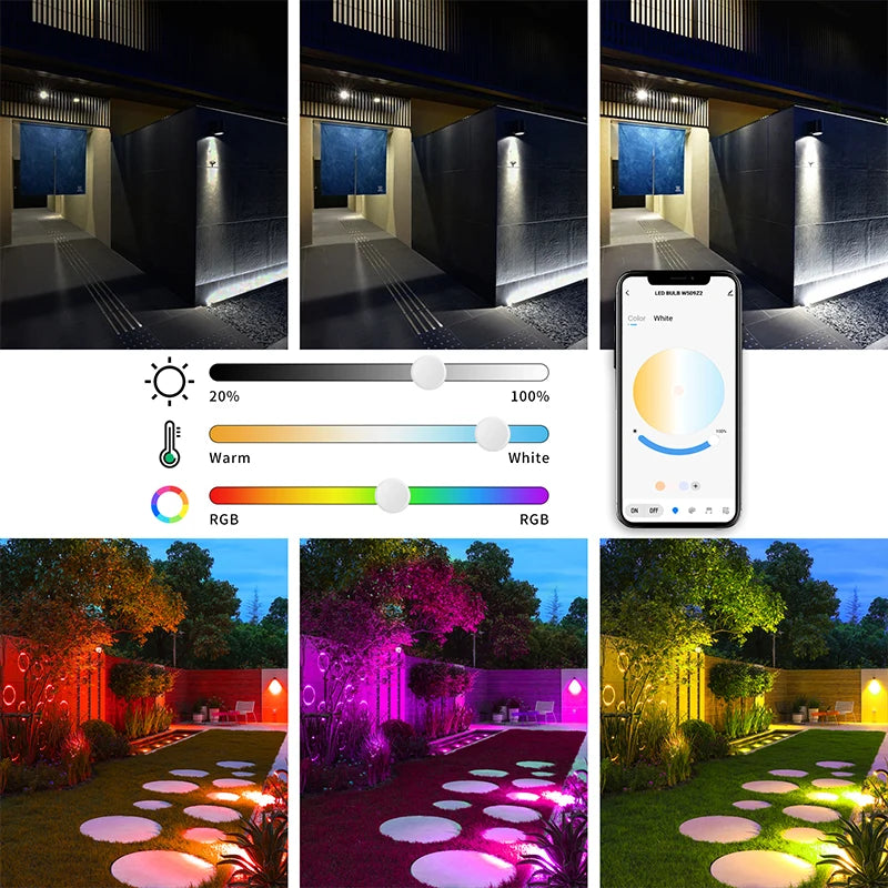 Projecteur LED extérieur connecté Wi-Fi, RGB et blanc, 30 à 100 W