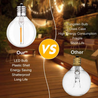 Guirlande guinguette G40 – ampoule LED en plastique comparée à une ampoule à filament en verre