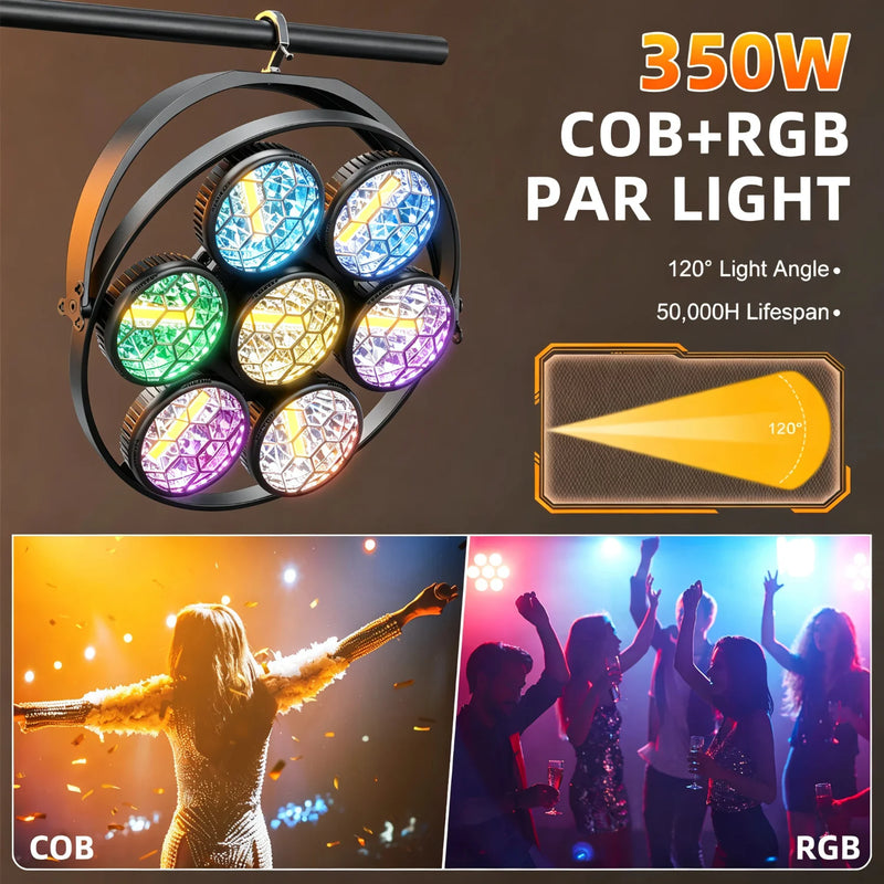 Projecteur vintage 7 LED COB dorées et RGB, 350 W, à l'unité ou par lot