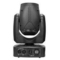 Lyre LED beam 180 W ou 200 W – vue de dos avec entrée et sortie DMX et embase d'alimentation