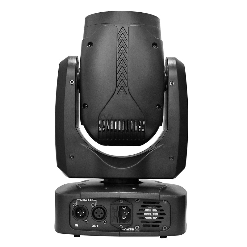 Lyre LED beam 180 W ou 200 W – vue de dos avec entrée et sortie DMX et embase d'alimentation