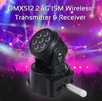 Contrôleur DMX sans fil – récepteur enfiché sur l'entrée XLR d'une lyre LED