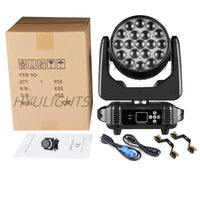 Lyre LED wash 19 x 15 W RGBW, zoom 8° à 60°, DMX 16 ou 24 canaux
