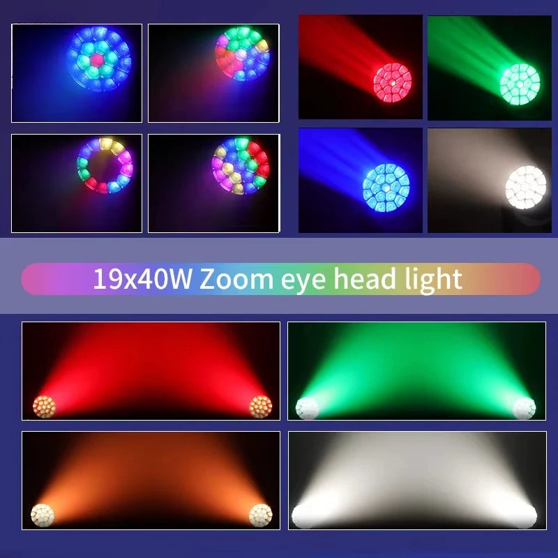 Lyre LED œil d'abeille 19 x 40 W RGBW, zoom 3° à 60°, à l'unité ou par lot