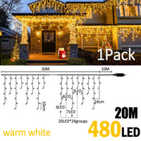 Guirlande stalactite LED – version blanc chaud de 20 m, 480 LED