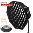 Softbox octogonale parapluie 90 cm avec grille nid d'abeille pour flash de studio