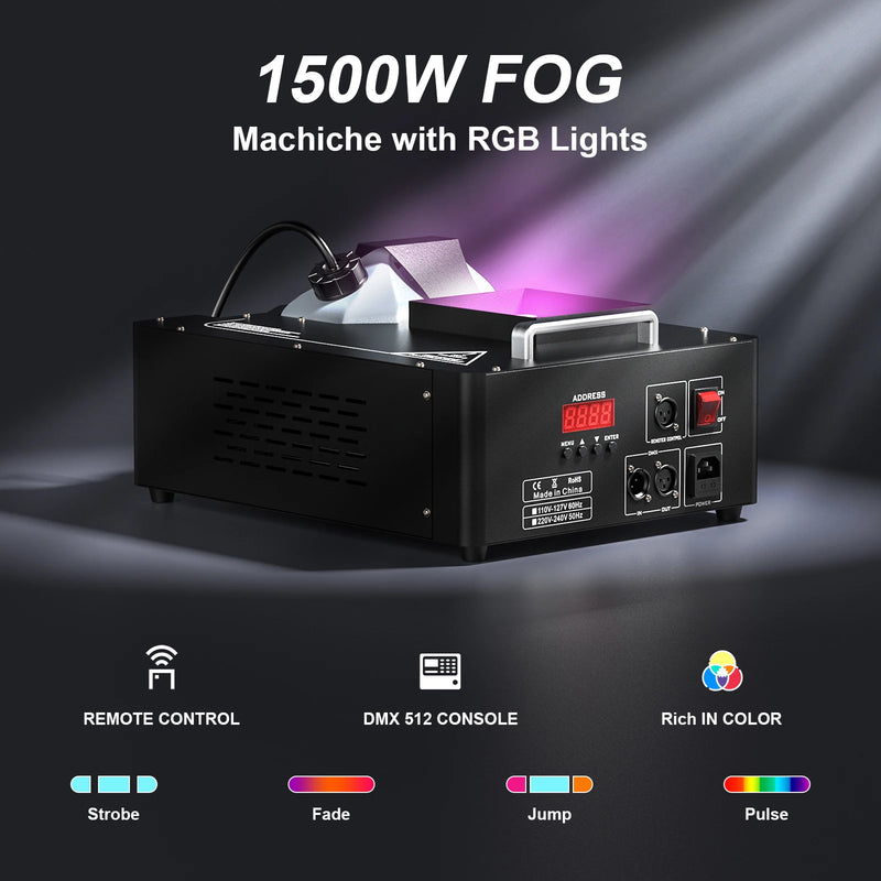 Machines à fumée verticales – télécommande, console DMX512 et effets de couleur