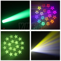 Lyre LED beam 180 W ou 200 W – faisceau vert, gobos en fleurs et en étoiles, faisceau jaune