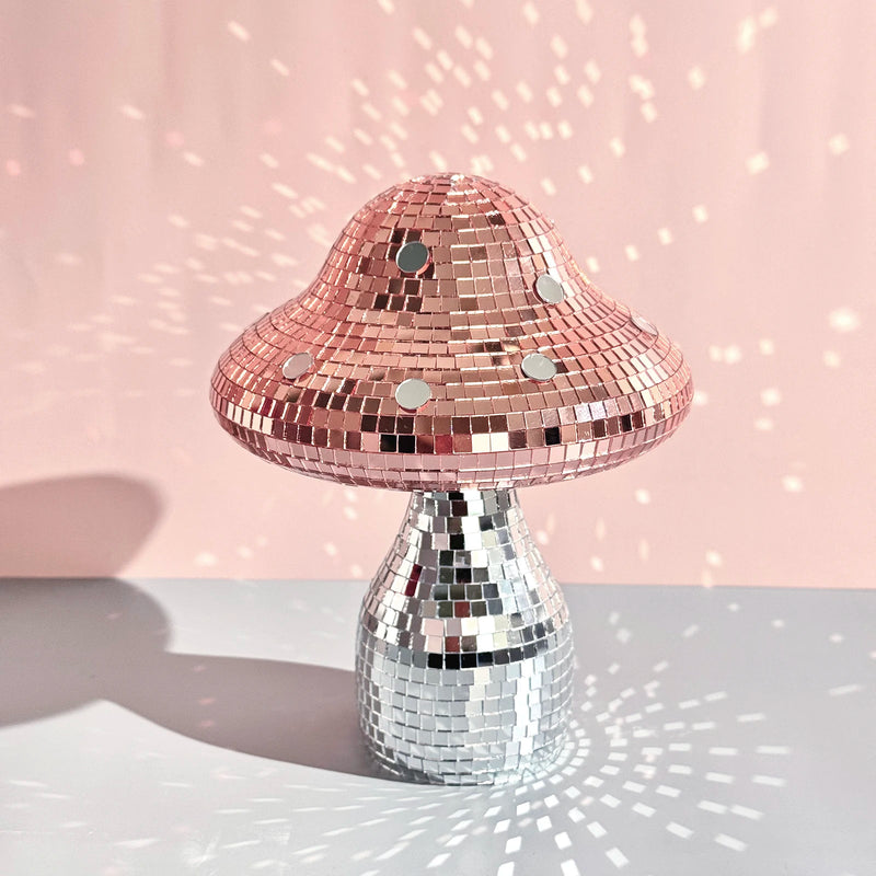 Boule à facettes déco champignon en verre miroir, 18 x 15 cm