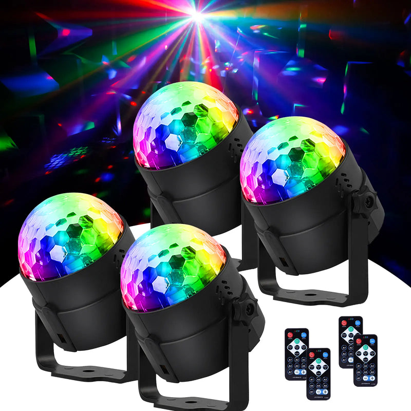 Boule disco LED rotative avec télécommande, lot de 4 pour soirées