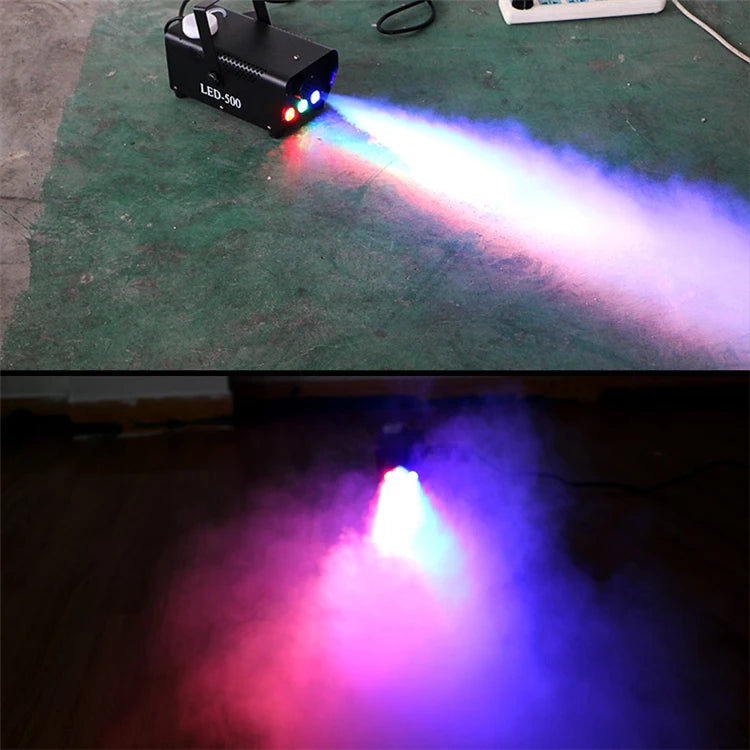 Machine à fumée LED 500 W – brouillard violet et rouge projeté au sol
