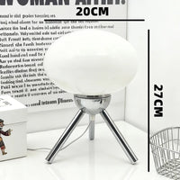 Lampe champignon en verre – schéma des dimensions : 27 cm de haut, globe de 20 cm