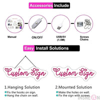 Néon mariage – accessoires fournis et deux modes de fixation, suspendu ou vissé