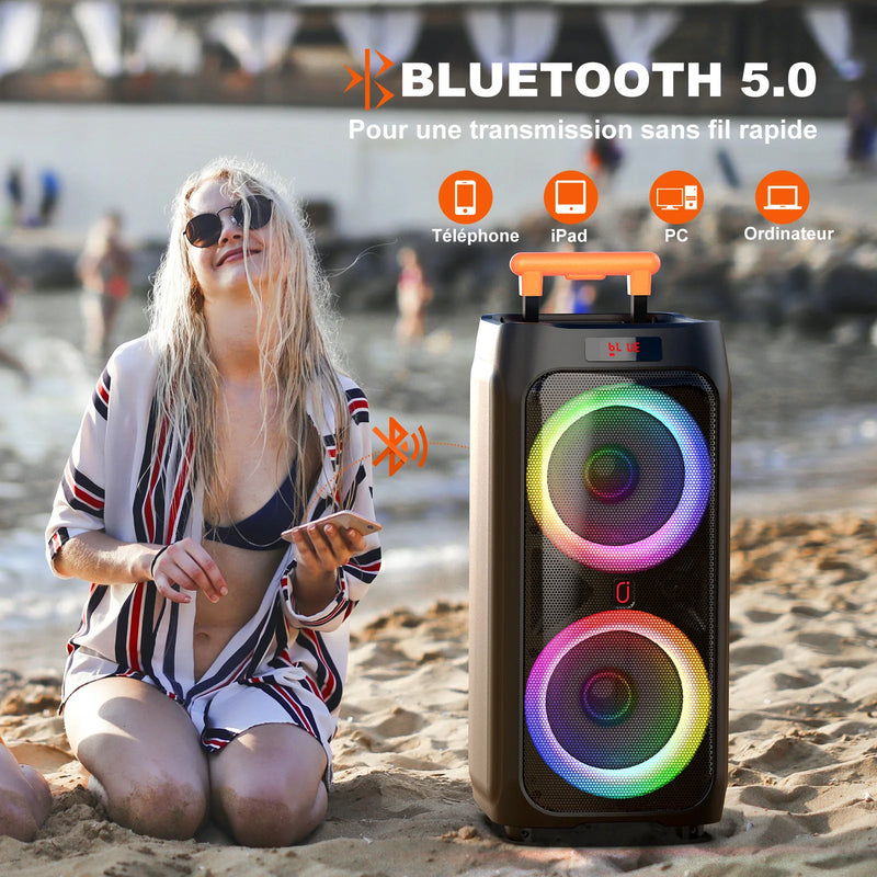 Machine karaoké Bluetooth – colonne lumineuse à anneaux RGB sur une plage