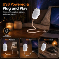 Projecteur d'étoiles USB rotatif – alimentation USB sur adaptateur mural, ordinateur ou batterie externe