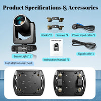 Lyre beam 7R 230 W à halo LED RGB, zoom de 0 à 4°, 14 gobos, DMX 18 canaux
