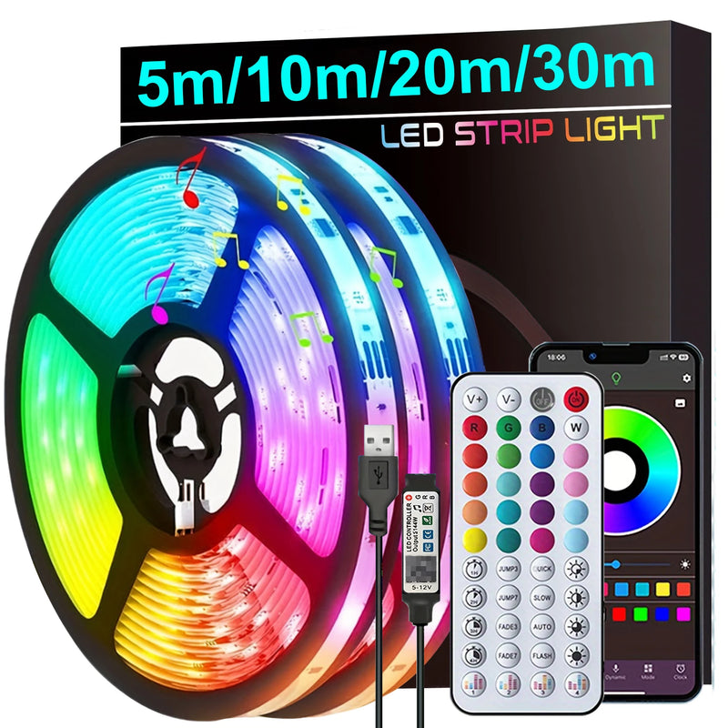 Bande LED RGB USB avec télécommande et application pour TV, 0,5 à 30 m