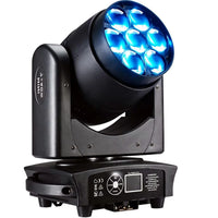 Lot de 2 lyres LED zoom 7 x 40 W – lyre vue de face, 7 LED en lumière bleue