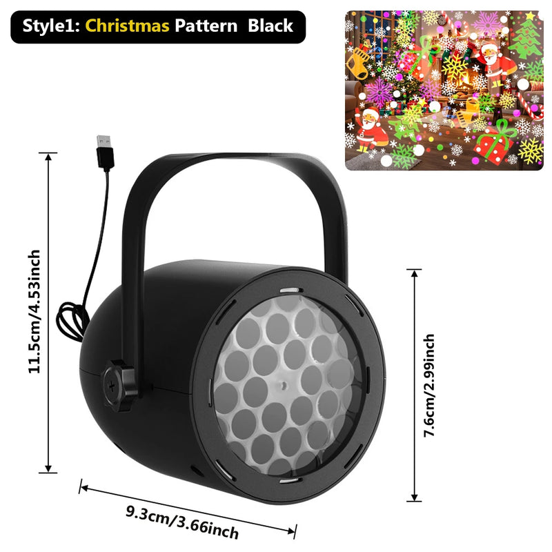 Projecteur LED flocons de neige, motifs de Noël, USB, noir ou blanc