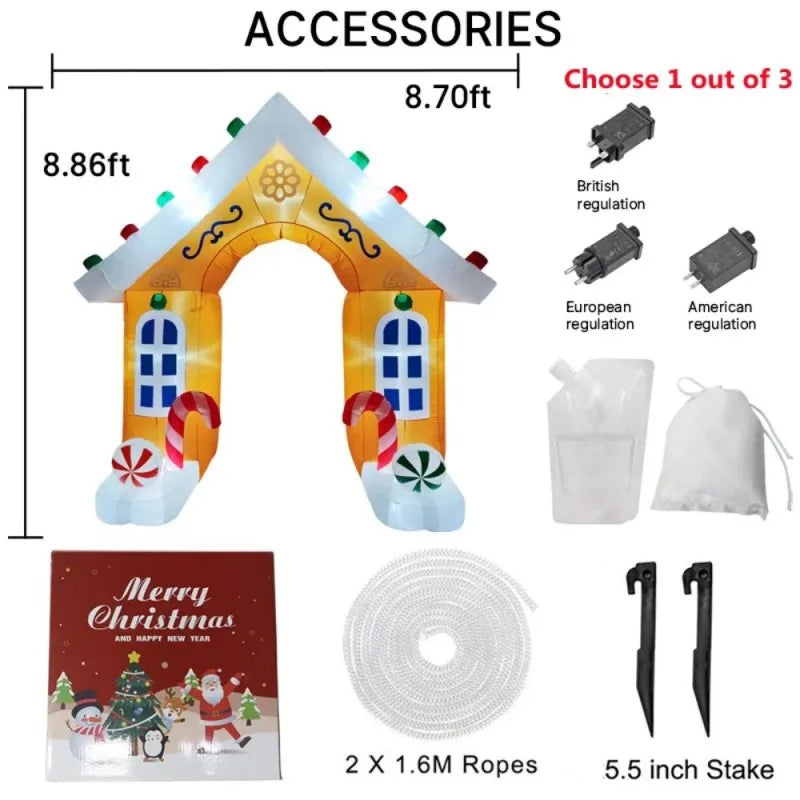 Gonflable de Noël lumineux – accessoires de l'arche en pain d'épice et dimensions