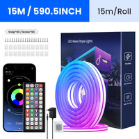 Ruban LED néon RGB – kit de 15 m avec télécommande, application, clips et vis