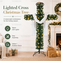 Sapin lumineux en croix pré-éclairé LED blanc chaud, 150 ou 180 cm