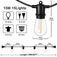 Guirlande guinguette extérieur S14, ampoules LED compatibles variateur, 10 ou 15 m